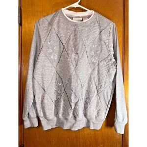 Alfred Dunner Womens Cozy Grandmacore Diamond Pattern Sweater Sweatshirt Small
